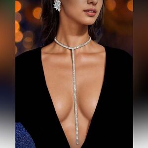 Silver Lariat Necklace and earring set